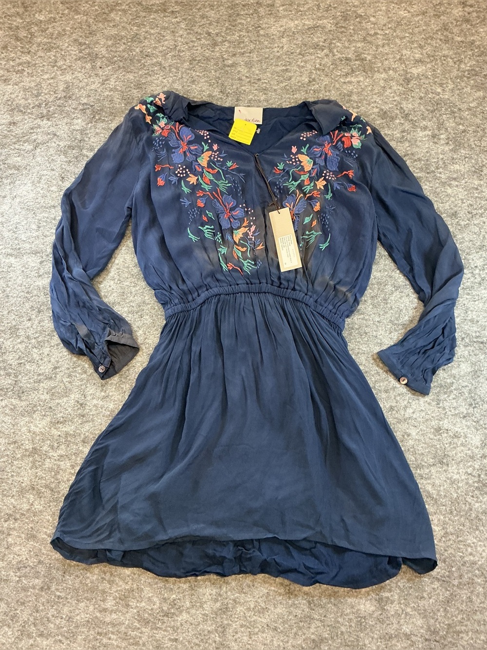 Chloe Oliver Cobalt Long Sleeve Embroidered Surplice Dress w/ Elastic Waist SSS